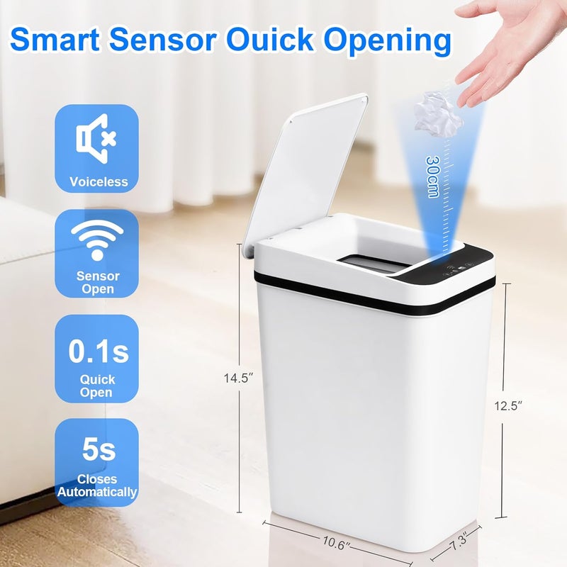 Anborry Bathroom Trash Cans with Lid Touchless Automatic Motion Sensor 4 Gallon Small Garbage Can, Smart Electric Plastic Narrow Garbage Bin for Living Room Bedroom Office Kitchen (White) - Image 4